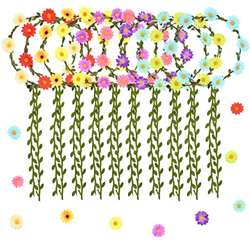 10 Pz Girasole Fiori Corona Fascia Capelli,Coroncina bambina Fiore Nastro,Capelli Ghirlanda floreale Foglia,Copricapo Bohémien Multicolore Donne Ragazze Damigella,Matrimoni Festival Vacanza Festa,Foto