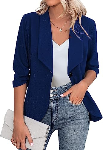 Zeagoo Dam blazer elegant 3/4-ärm business långblazer, smal passform, kavaj, vardagligt arbete, kavaj, kostym S–3XL, blå, S