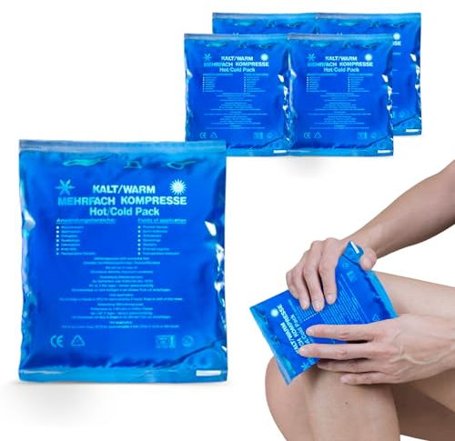 Hygiene100 Kalt Warm Kompresse | Set von 4 (13 x 14 cm) Wiederverwendbare Gel-Kühlkissen für Verletzungen, Schmerzlinderung, Insektenstiche, flexible Therapie usw