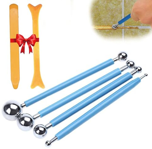Juego de 6 rascadores para juntas, 4 extractores de bolas de metal, 2 rascadores de plástico, alisador de juntas de silicona de doble extremo, herramienta para baño, azulejos de cocina y juntas
