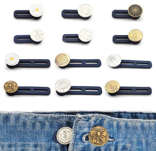 12 Stück Hosenbunderweiterung Knöpfe, Adjustable Hosen Expander Button, Taille Extender Knopf, Metall Hosenknopf Verlängerung Buttons für Jeans Hosen,Hosenerweiterung Schwangere Hosen 1-1.8 Zoll