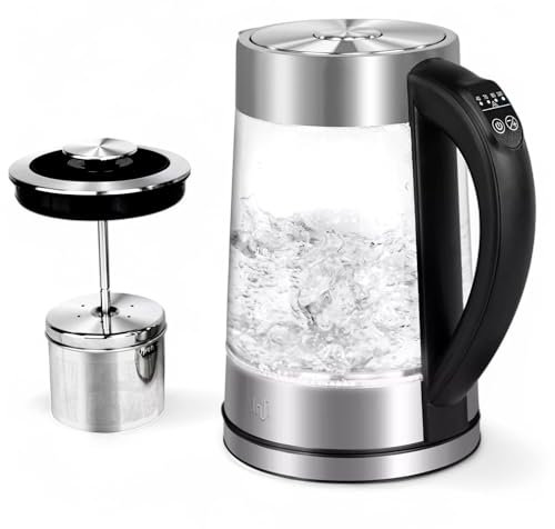 Maris LED Glas Wasserkocher 1,7 L | LCD Display mit Temperatureinstellung und Warmhaltefunktion | Teesieb & Aufsatz | Teekocher Edelstahl, Abschaltautomatik, Kettle