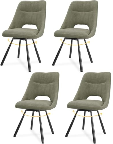 LEWE Chaises de Salle à Manger pivotantes Ensemble de 4, Chaises de Cuisine, Chaise pivotante à 360°, Chaises Modernes Rembourrées, avec Coton Imitation Cachemire - Vert grisâtre