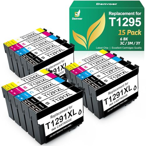 Denvoer Kompatible für T1295 Multipack für Epson WF 3520 Druckerpatronen für Epson T1291 T1292 T1293 T1294 WF-7525 WF-7515 Stylus SX235W SX425W SX435W SX445W SX535WD Stylus Office BX635FWD (15er-Pack)