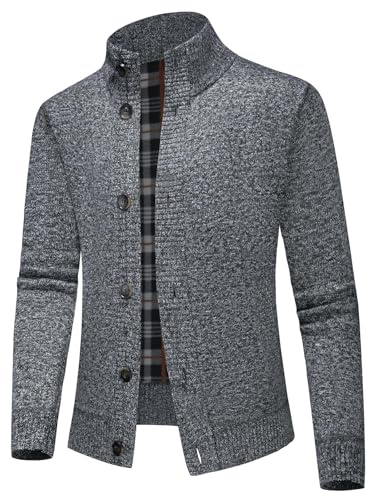 KUDMOL Herren Strickjacke warm Dicker Strickpullover mit Taschen einreihig Herbst und Winter lässige Herrenjacke(Dunkelgrau,3XL)
