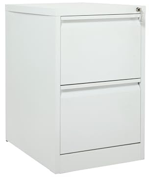 The Workplace Depot Filing Cabinet – Lockable 2, 3 or 4 Drawer Steel Storage Unit in Black, White or Grey with Adjustable Hanging Rails, Space-Saving Organiser for Home & Office (White, 2 Drawer)