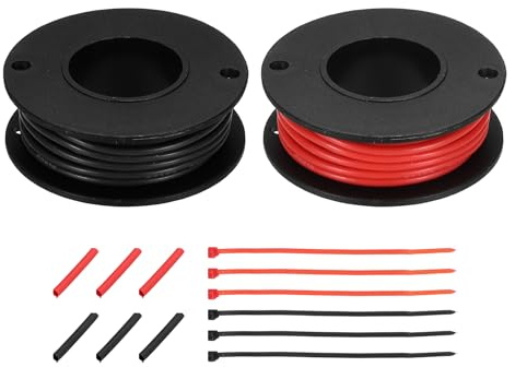QUARKZMAN 2 Piezas Carrete de Cable Eléctrico de Silicona 20 AWG, Cable Eléctrico de Cobre Estañado Calibre 20 4.6m/15 Pies con Tubo Termorretráctil y Bridas - Rojo y Negro