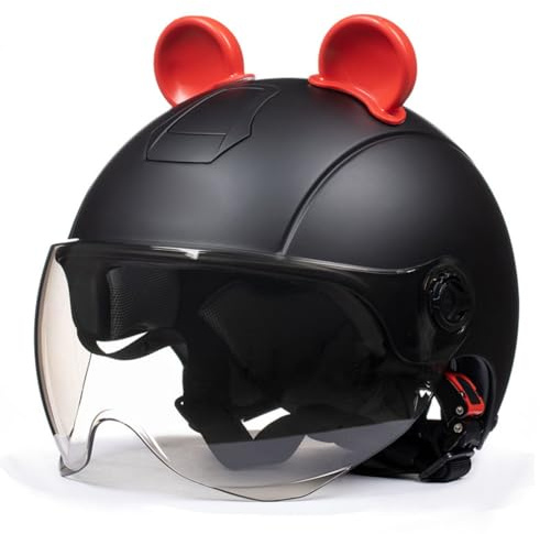 Casque Moto Demi-Casque pour Garçons Et Filles De 3 À 10 Ans, Casque Moto Ouvert pour Enfants avec Pare-Soleil, Homologué ECE 22.06 pour Cyclomoteurs J,50-54cm