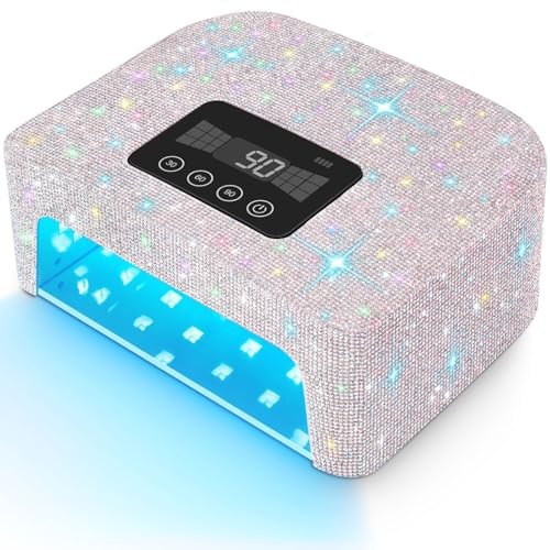 HoYLluDLL Lámpara UV recargable e inalámbrica para uñas de gel, lámpara LED para uñas con 4 modos de temporizador y decorada con brillantes diamantes de imitación para uñas, 1pcs