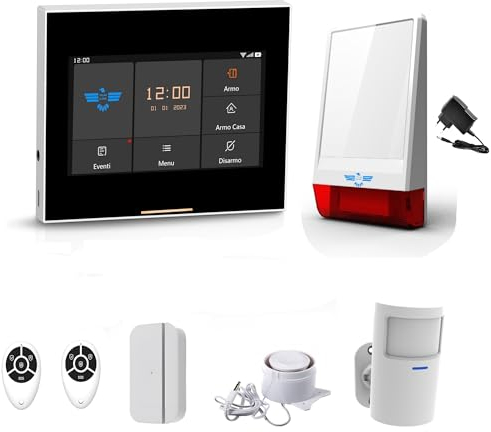 ITALIAN ALARM - Allarme Casa Senza Fili 7 Super Touch Screen, Antifurto WiFi GSM con APP, Sistema Allarme Wireless con Sensori Porte e Finestre. Già configurato, Video Tutorial e Assistenza Italia
