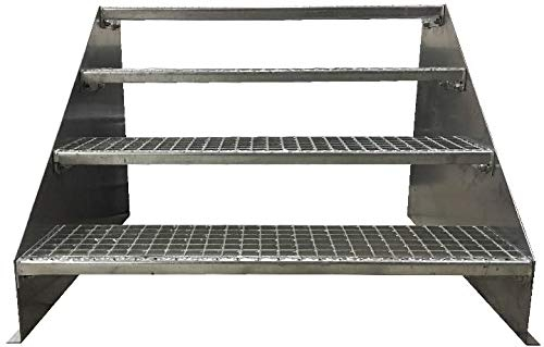 4 Stufen Standtreppe Stahltreppe freistehend Breite 60cm Höhe 84cm Verzinkt/Robuste Außentreppe/Stabile Industrietreppe für den Außenbereich