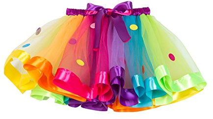 NEXLOMOS Girls Colorful Rainbow Layered Ribbon Tiered Ballet Tutu Skirt (Wafer Rainbow,Small/1-3 Years)