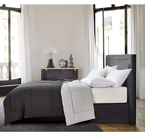 Blue Ridge Home Fashions Comforter Breathable Microfiber Duvet Insert, Summer Cooling Winter Warm Reversible Down Alternative Quilt Comforter for All Season, Full/Queen, Black/Platinum