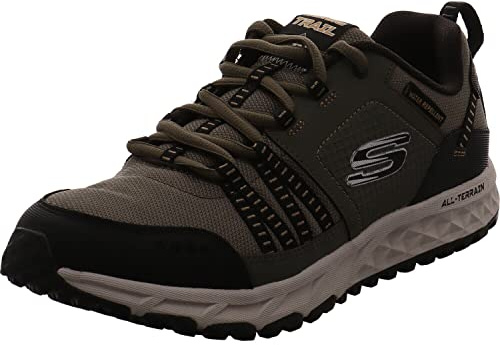 Skechers Herren Escape Plan Sneaker, Green Olive Leather Mesh Black Trim Olbk, 45 EU