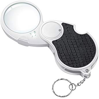 TECHSHARE Magnifying Glass with Light, Lighted Magnifying Glass, Handheld Pocket Magnifier Small Illuminated Folding Hand Held Lighted Magnifier for Reading Coins Hobby Travel - 45 Mm Diameter