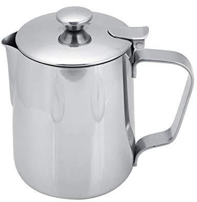 Nikou Milchkännchen 350ml Edelstahl Schaumbecher, Kaffeetasse Milch Aufschäumer Kännchen Tasse Schaumkrug Krug Handheld Becher mit Deckel für Latte Coffee Art Barista