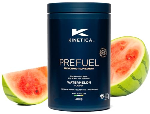 Kinetica Sports Prefuel Pre Workout-Watermelon Flavour |5.9g Amino Acids Blend, 2.3g BCAA's & 95mg Caffeine/Serve, 30 Servings/300g|With Essential Vitamins Minerals|Supports Performance & Energy Boost