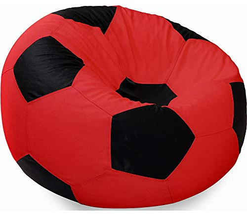 Ample Decor Soccer Bean Bag Cover (Filler Not Included), Leatherette Durable Double Stitched Material Sturdy Zippers, Ideal for Children and Teenagers - Red and Black
