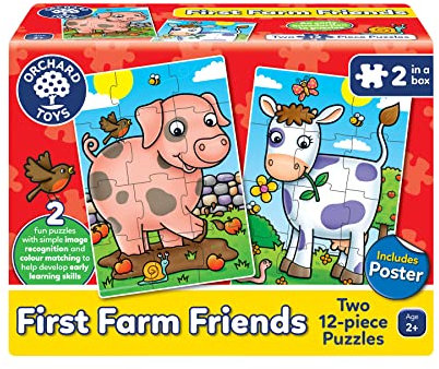 Orchard Toys First Farm Friends Jigsaw Puzzle, 12-Piece Educational Jigsaws, Two Puzzles in a Box, Perfect For Ages 2+, Develops Hand-Eye Coordination