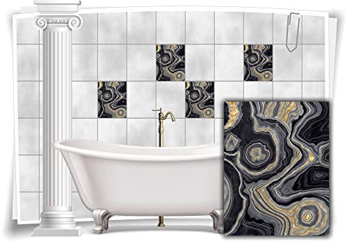 Medianlux Fliesen-Aufkleber Folie Marmor Öl Ölfarben Abstrakt Schwarz Grau Gold Bad WC Deko Küche, 4 Stück, 15x20cm m23m88h-139712
