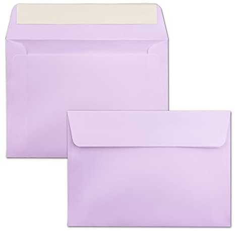 100x Briefumschläge Lila - DIN C6 Format 11,4 x 16,2 cm - Haftklebung - Kuverts ohne Fenster - Weihnachten, Grußkarten & Einladungen - Für A6 & A4 Papier