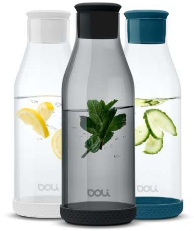 Doli Glaskaraffe mit Deckel 1,5L Schwarz - Robust & sicherer Stand - Wasserkaraffe für heiße & kalte Getränke - Spülmaschinenfest - BPA-frei