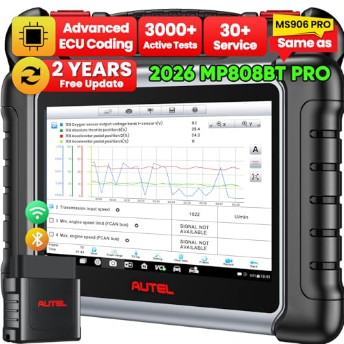 Autel MaxiPRO MP808BT PRO Diagnosi Auto con 2 Anni di Aggiornamenti (650 €), 2026 Codifica ECU Pro come MS906 PRO MP900BT, 3K+ Attivi/Bidirezionale Controllo, 30+ Servizi, OS11, Evoluzione di MX900