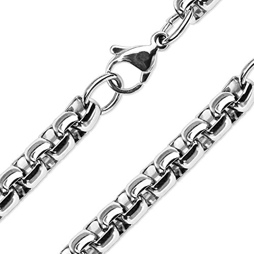Fantasy Forge Jewelry Rolo Chain Silver Stainless Steel Round Box Necklace 4mm 15-20-in Genderless (15-inch length)