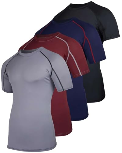 4 Pack: Mens Big and Tall Short Sleeve Shirts Compression Base Layer Thermal Undershirt Slimming Black Active Athletic T-Shirt Dry Fit Workout Sports Rashguard Gym Running King Size Top- Set 3, 3XLT