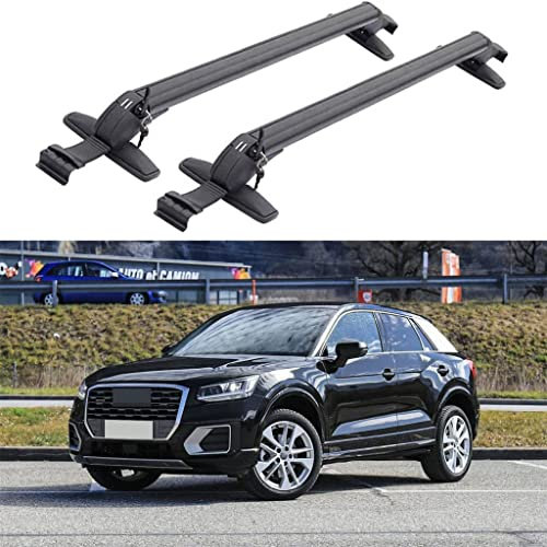 HOWENG Barres Toit Voiture Rail Cross Aluminium,pour Audi Q2 SUV 2017 2018 2019 Rails Support Barre Transversale Automatique Porte-Bagages sur Toit Support Vélo Transport Supérieur