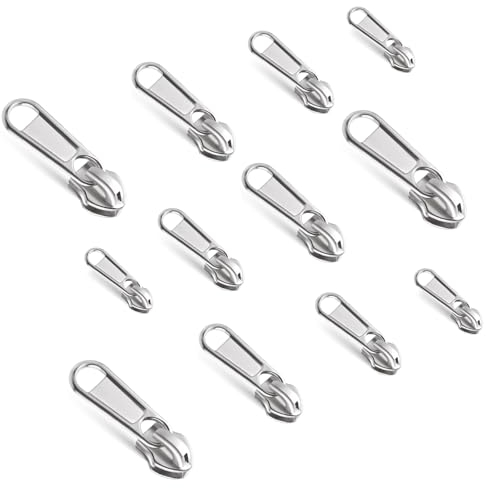 TIESOME 12-teilige Reißverschlüsse mit Schiebern in 4 Größen, silberfarbenes Metall für Geldbörse und Gepäck