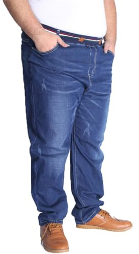 AHMXYG herrjeans överdimensionerade jeansbyxor lös passform jeans byxor kläder herr hög midja stretch raka jeans byxor stonewashed denim långa jeansbyxor fritidsbyxor, blå, 7XL