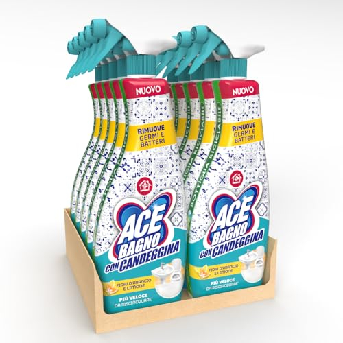 ACE Spray Sgrassatore Bagno con Candeggina, Profumo di Fiori d'Arancio e Limone, 10 flaconi da 600 ml