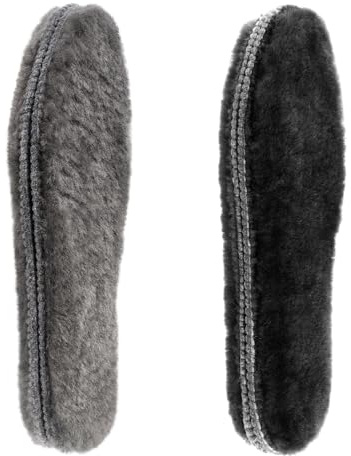 Riemot 2 Pairs Genuine Sheepskin Insoles for Men & Women, Winter Warm Fluffy Wool Insoles, Soft Cosy Furry Lambswool Shoe Inserts Replacements for Snow Boots,Slippers Black Grey EU43（UK9）