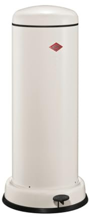 Wesco Big Baseboy Abfallsammler in der Farbe sand matt, pulverbeschichtetes Stahlblech, 30 Liter Volumen, eingebauter Dämpfer, Metall-Fußtritt mit Gummitrittfläche