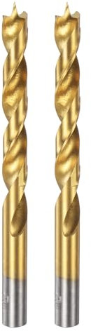 HARFINGTON 2pcs Brad Point Drill Bit 9.5mm(3/8) Dia Straight Round Shank Drill Metric Brad Point Spiral Twist Drill Bits for Carpenter Woodworking Plastic Rubber, Golden