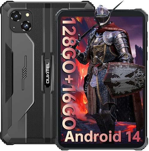 OUKITEL RT3 Pro Tablet Rugerizada - 8 Pulgadas Rugged Tablet Android 14, 16GB+128GB 1TB Ampliable, Batería 5150mAh, 16MP+8MP Cámara Tablets Gaming, Speakers 90dB/Dual 4G SIM/NFC/Face ID/GPS, Negro