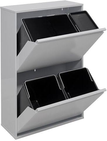 Arregui Basic CR602-B2 Cubo de Basura y Reciclaje de 4 Compartimentos | 23+11+17+17 L (68 L) | con Cubetas para Envases y Orgánico | Cubos de Basura de Cocina | Contenedores de Reciclaje | gris