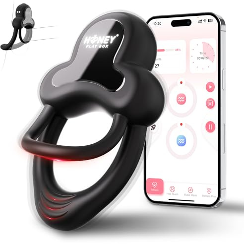 HoneyPlayBox ANELLO Vibrating Cock Ring Couples Sex Toy for Men Women, Silicone Penis Ring Vibrator with APP Control, Clitoral Stimulator with 9 Vibrations, Male Adult Sex Toys & Games (Black)