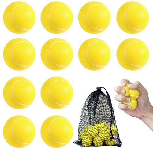 12 Palle Antistress Tennis,Mini Balles de Sport Anti-Stress en Mousse,avec Sac de Rangement - Cadeau Anti-Stress pour Adultes
