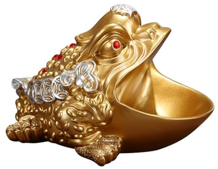 Lucky Money Feng Shui Frog with Coin Chinese Brass Feng Shui Statue for Home Office Desk and Wealth Decor (Small 4x2.7inch)