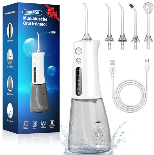 SURFOU Idropulsore Dentale Portatile Idrogetto per Pulizia Denti Professionale, Elettrico Oral Water Flosser Irrigatore Orale Doccia con Acqua Pulitore Getto, Idropulsore da Viaggio Idropulitore