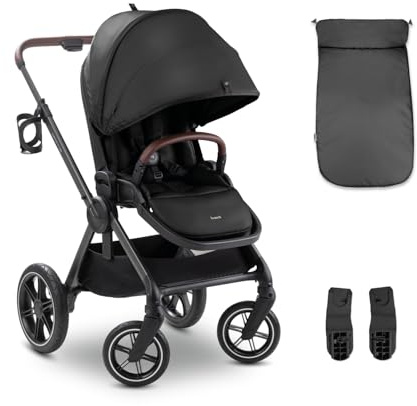 hauck Comfort N Care, Black - Passeggino con Coprigambe e Seduta Reversibile dalla Nascita fino a 22 kg, UPF 50+, Ruote di Gomma Ammortizzate, Manubrio Regolabile con Portabibite
