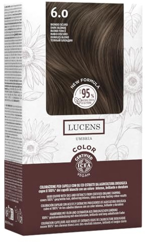 Lucens Umbria - 6.0 Biondo Scuro, Tinta per Capelli Senza Ammoniaca, Kit Colorazione Permanente Vegan con Estratti Naturali, Azione Lenitiva, Idratante e Protettiva