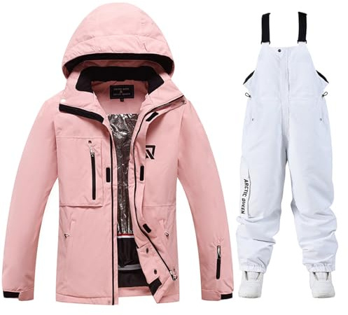 HOUZONIY Tuta da neve da donna, Set giacca da sci & pantaloni da sci da donna, Tuta da neve impermeabile calda con cappuccio rimovibile per sciare e fare snowboard, M