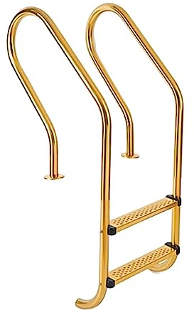 Scala antiscivolo in acciaio inox con 2 gradini finitura dorata per interni ed esterni, scale di facile accesso per piscine e vasche idromassaggio