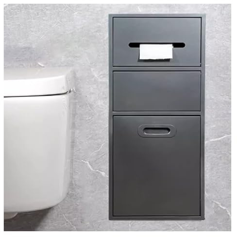 Baodiale Nicho de Ducha de Acero Inoxidable con Puerta, Almacenamiento Empotrado para baño, Soporte para Papel higiénico Gris, Organizador para Hotel y hogar, 67 x 30 x 14 cm