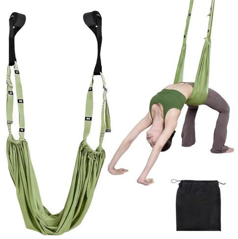 Yoga Dehnungsband, Grün Verstellbarer Aerial Yogatuch Türrahmen, Yoga Tuch zum Aufhängen, Yogagurt Beinstretcher Stretching Band, für Ballett Pilates Gymnastik, Pilates, Fitn