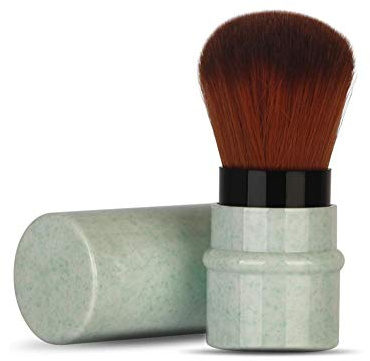 Pennello trucco retrattile, pennello viaggio in polvere per fondotinta, blush bronzer, lucidante, cosmetico in polvere senza difetti, pennello portatile con tappo (verde)