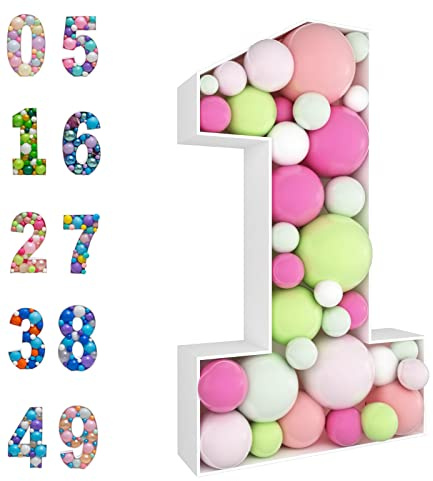 3FT Mosaic Balloon Frame Number 1 Light Up Numbers Pre-Cut Kit Thick Foam Board Decoration for Birthdays Anniversary Baby Shower
